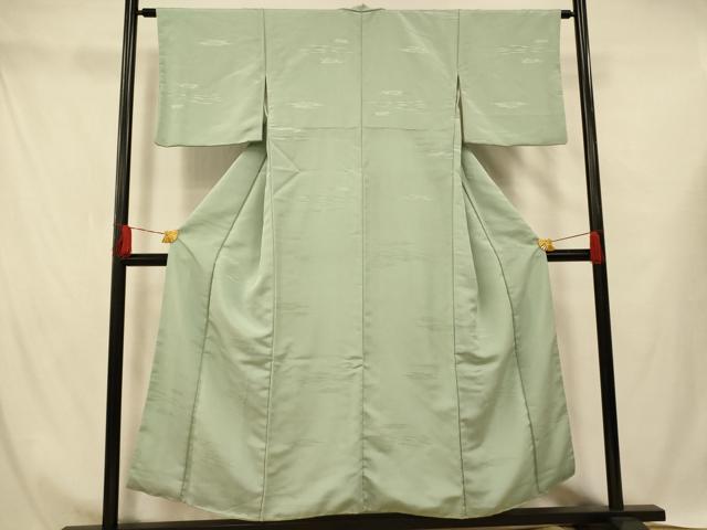 平和屋着物■色無地 吉祥霞地紋 千草色 洗える着物 AABH4442fw