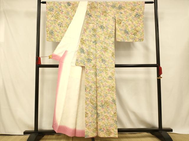 平和屋着物■上質な小紋 型染め 草花文 正絹 逸品 AABH4443fw