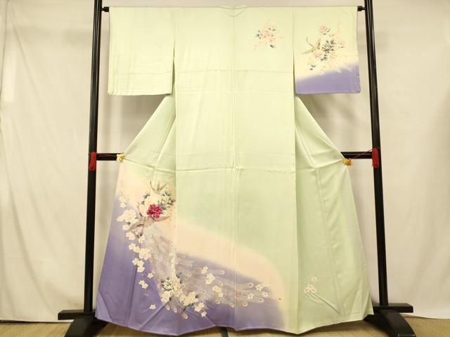 平和屋着物■訪問着 孔雀枝花文 暈し染め 金銀彩 正絹 逸品 AABH4449fw