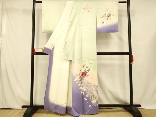 平和屋着物■訪問着 孔雀枝花文 暈し染め 金銀彩 正絹 逸品 AABH4449fw