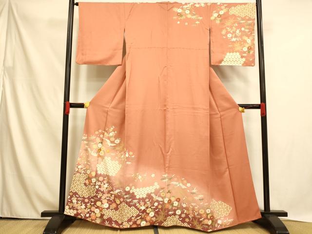 平和屋着物■訪問着 駒刺繍 花鳥七宝文 暈し染め 金彩 正絹 逸品 AABH4464fw