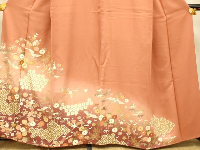 平和屋着物■訪問着 駒刺繍 花鳥七宝文 暈し染め 金彩 正絹 逸品 AABH4464fw