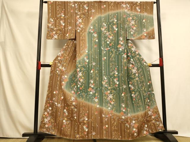 平和屋着物▽訪問着　単衣　飾花文　暈し染め　鬼しぼ縮緬　正絹　逸品　未使用　AABC1689jh 平和屋着物▽訪問着 単衣 飾花文 暈し染め 鬼しぼ縮緬 正絹 逸品 未