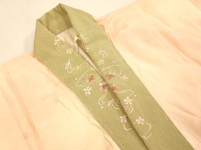 平和屋着物■長襦袢 無双仕立て 楓流水地紋 暈し染め 半衿刺繍 正絹 逸品 AABH4488fw