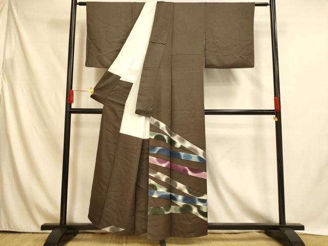 平和屋着物■色留訪問着 重ね熨斗文 暈し染め 銀通し地 正絹 逸品 AABH4495fw