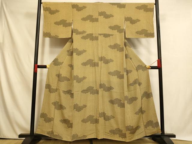 平和屋着物■上質な小紋 雲取り青海波文 正絹 逸品 AABH4519fw
