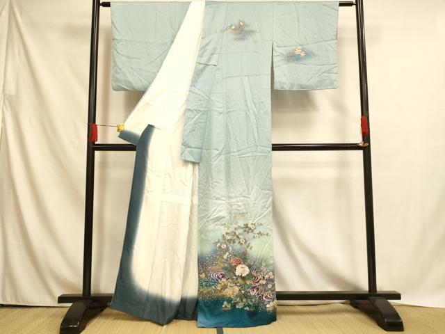 平和屋着物■訪問着 刺繍 草花光琳水文 暈し染め 金糸 金彩 正絹 逸品 AABH4533fw