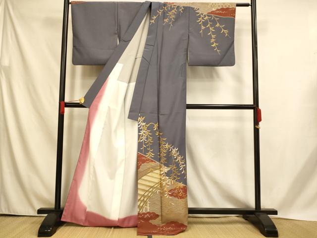 平和屋着物■訪問着 枝花渡橋文 金彩 胴抜き仕立て 洗える着物 AABH4552fw