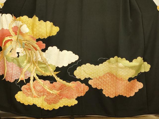 平和屋着物■豪華黒留袖 刺繍 鳳凰吉祥雲取り文 金銀糸 金銀彩 正絹 逸品 AABH4553fw