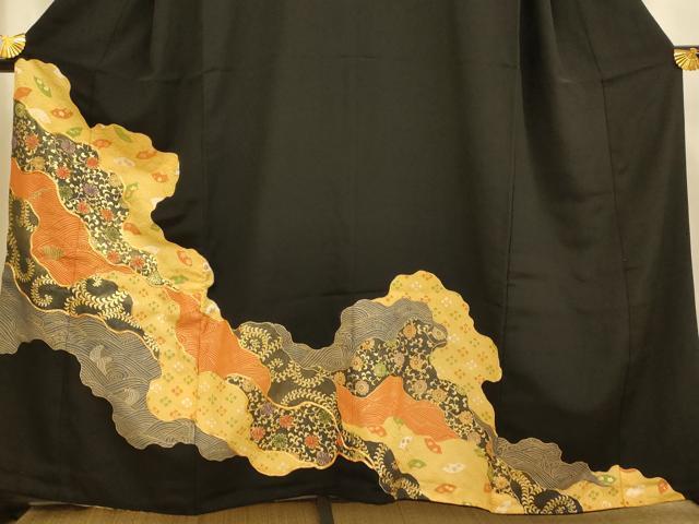 平和屋着物■豪華黒留袖 駒刺繍 道長花唐草文 金銀糸 金彩 正絹 逸品 AABH4555fw