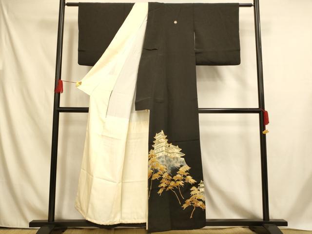 平和屋着物■豪華黒留袖 駒刺繍 風景文 金彩 正絹 逸品 AABH4556fw