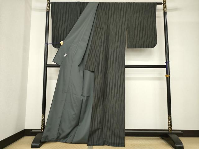 平和屋着物●撫松庵 小紋 幾何学文様 黒地 洗える着物 AABH4568ck