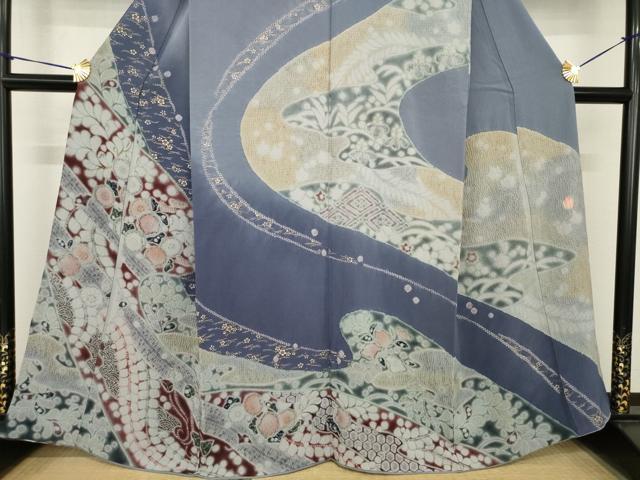 平和屋着物●十日町 名門 滝泰謹製 訪問着 辻が花 流水花文 金彩 正絹 逸品 AABH4571ck
