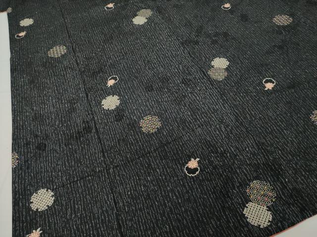 平和屋着物●上質な小紋 雪輪花文 黒地 正絹 逸品 AABH4574ck