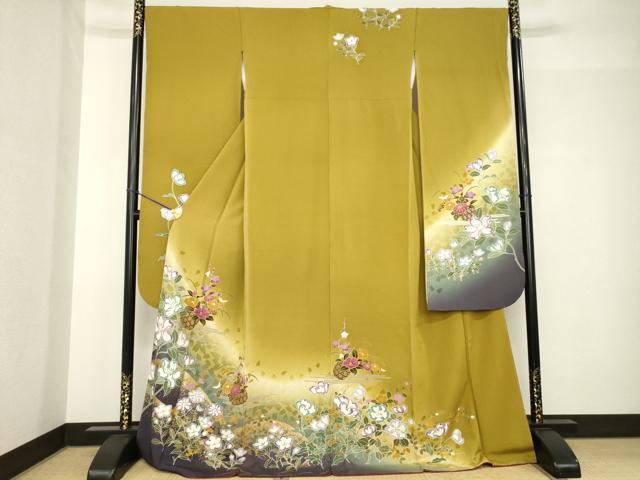 平和屋着物●豪華振袖 花篭文 金彩 ロング丈 正絹 逸品 AABH4581ck