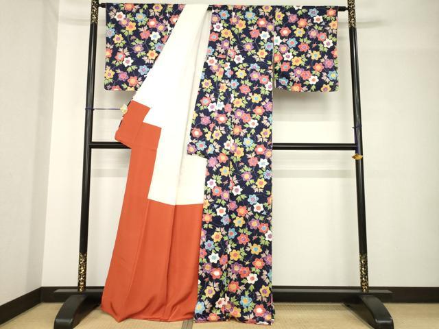平和屋着物●創業460年・千總 小紋 京友禅 花唐草文 大丸扱い 反端付き 正絹 逸品 AABH4583ck
