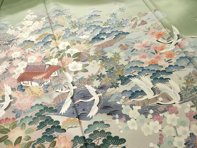 平和屋着物●十日町 加賀草木友禅の第一人者 田村哲彦 久美 色留袖 飛鶴風景文 暈し染め 正絹 逸品 AABH4584ck