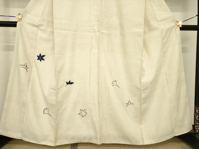 平和屋着物●本場結城紬 重要無形文化財 訪問着 総刺繍 銀杏 楓 正絹 逸品 AABH4585ck