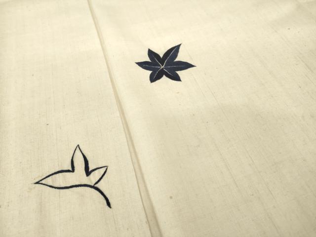 平和屋着物●本場結城紬 重要無形文化財 訪問着 総刺繍 銀杏 楓 正絹 逸品 AABH4585ck