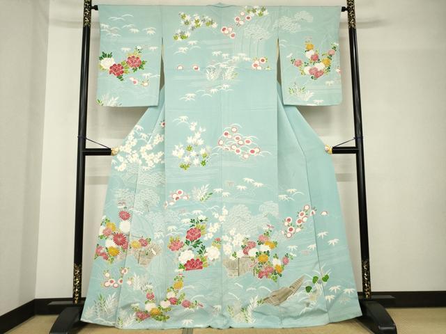 平和屋着物●訪問着 友禅 御所時文様 鬼しぼ縮緬 正絹 逸品 AABH4587ck