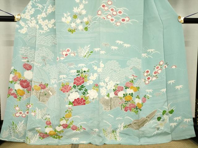 平和屋着物●訪問着 友禅 御所時文様 鬼しぼ縮緬 正絹 逸品 AABH4587ck