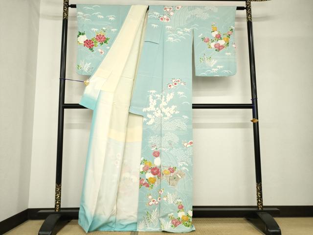 平和屋着物●訪問着 友禅 御所時文様 鬼しぼ縮緬 正絹 逸品 AABH4587ck