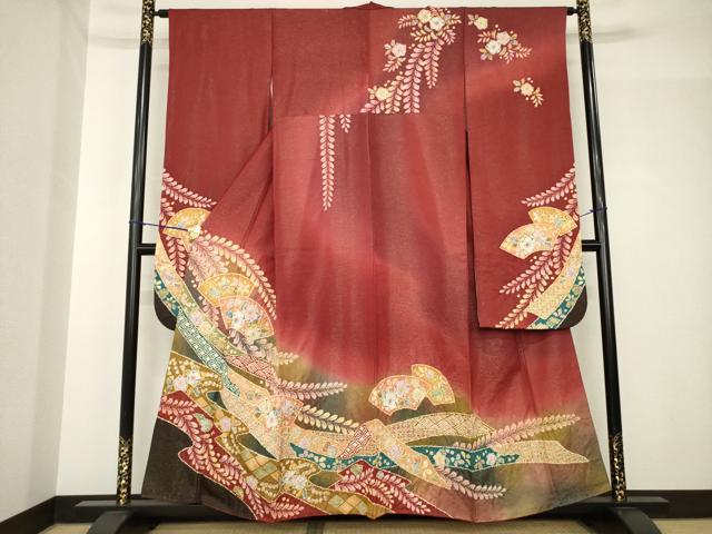 平和屋着物●越後十日町の一流染匠 桐屋・翠山工房 徳永憲峯 振袖 辻が花 絞り 地紙花文 金通し地 正絹 逸品 AABH4591ck