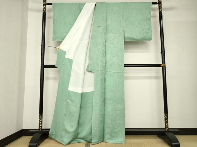 平和屋着物●上質な色無地 風景地紋 柳煤竹色 さが美扱い 正絹 逸品 AABH4593ck