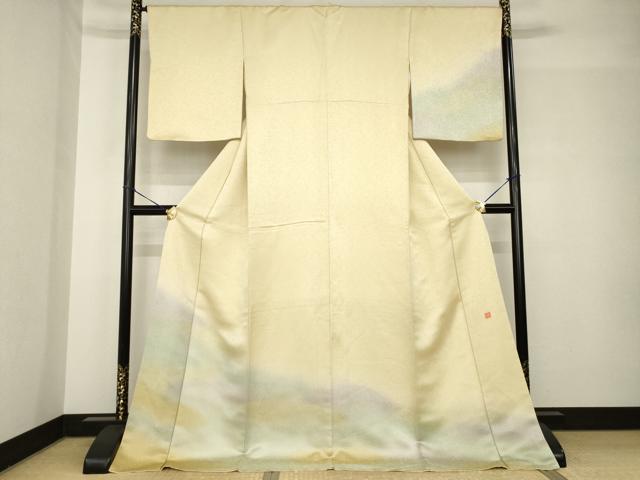 平和屋着物●久保田一竹 幻の辻が花 訪問着 霞文 暈し染め 金通し地 ロング丈 正絹 逸品 AABH4596ck