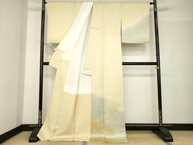 平和屋着物●久保田一竹 幻の辻が花 訪問着 霞文 暈し染め 金通し地 ロング丈 正絹 逸品 AABH4596ck