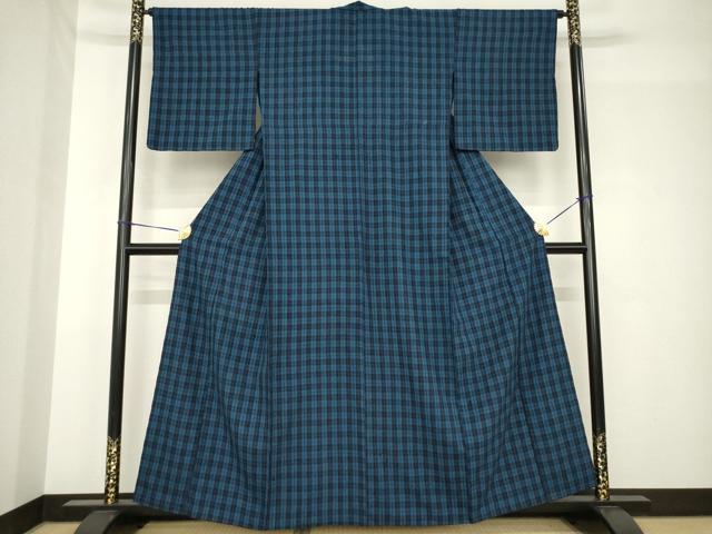 平和屋着物●浦野理一 経節紬 格子 胴抜き仕立て 正絹 逸品 AABH4609ck