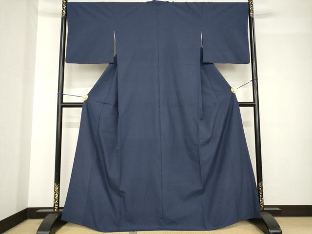 平和屋着物●綿薩摩 東郷織物謹製 手織 160亀甲 實篤 永江明夫(正藍染) みじん格子 銀座きしや扱い 綿 逸品 AABH4612ck