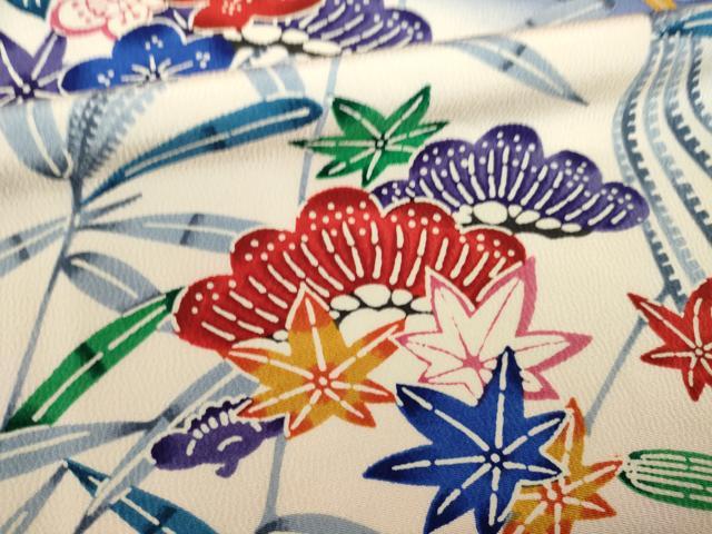 平和屋着物●豪華振袖 型染め 松竹梅花文 正絹 逸品 AABH4617ck