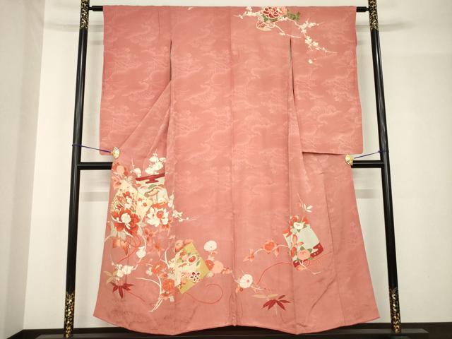 平和屋着物●アンティーク 大正ロマン 小振袖 二尺袖 色紙重ね花文 金彩 正絹 逸品 AABH4618ck