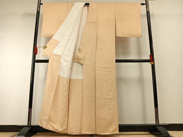 平和屋着物●上質な色無地 雲取り花菱地紋 蜂蜜色 正絹 逸品 AABH4644fy