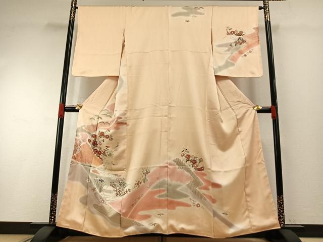 平和屋着物●訪問着 友禅 草花文 暈し染め 金彩 正絹 逸品 未使用 AABH4648fy
