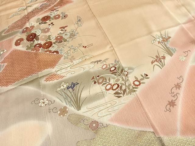 平和屋着物●訪問着 友禅 草花文 暈し染め 金彩 正絹 逸品 未使用 AABH4648fy