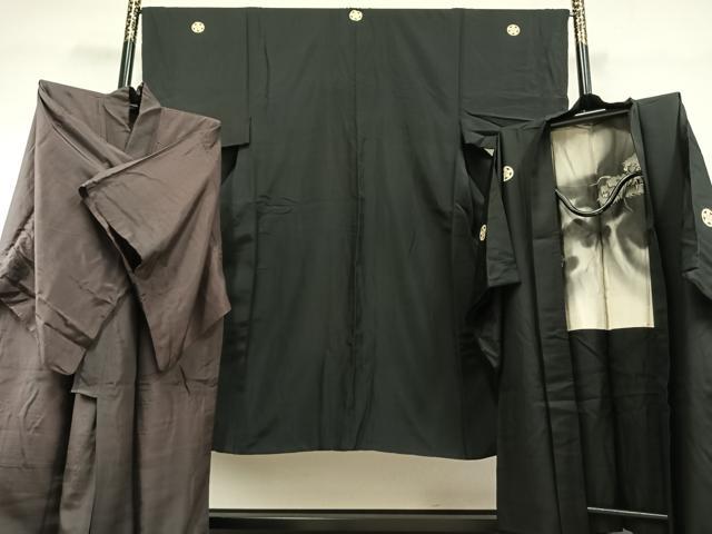 平和屋着物●男性　黒紋付　羽織・長襦袢（袷）セット　正絹　逸品　AABH4657fy 平和屋着物○男性 黒紋付 羽織・長襦袢（袷）セット 正絹 逸品 AABH4657fy