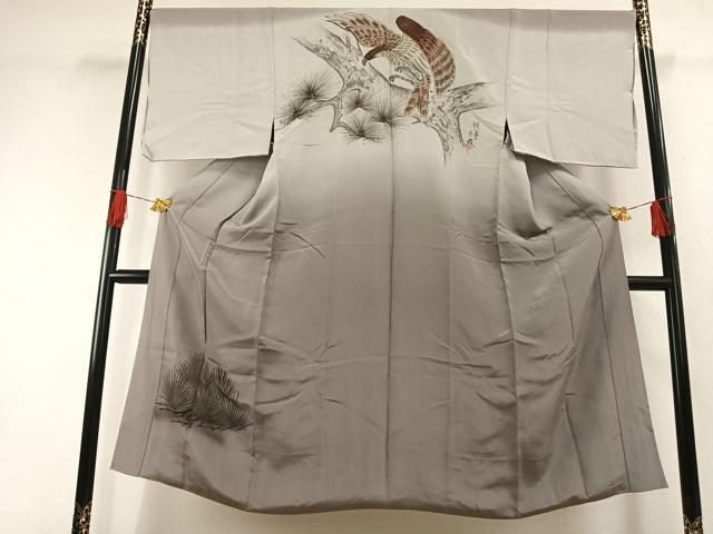 平和屋着物●男性 長襦袢 袷 手描き 鷹 暈し染め 正絹 逸品 AABH4668fy