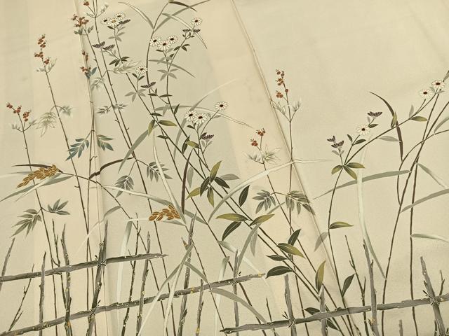 平和屋着物●訪問着 友禅 駒刺繍 草花文 金彩 ロング丈 正絹 逸品 AABH4693fy