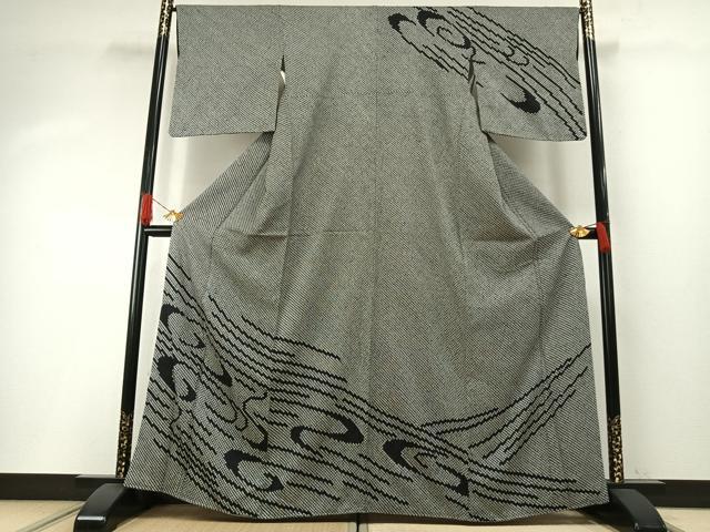 平和屋着物●訪問着 総絞り 流水文 黒地 正絹 逸品 AABH4694fy