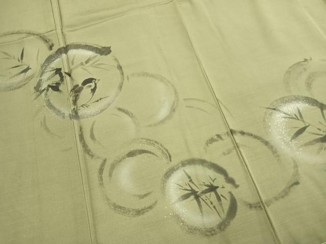 平和屋着物●訪問着 手描き 笹竹雀丸文 正絹 逸品 未使用 AABH4695fy