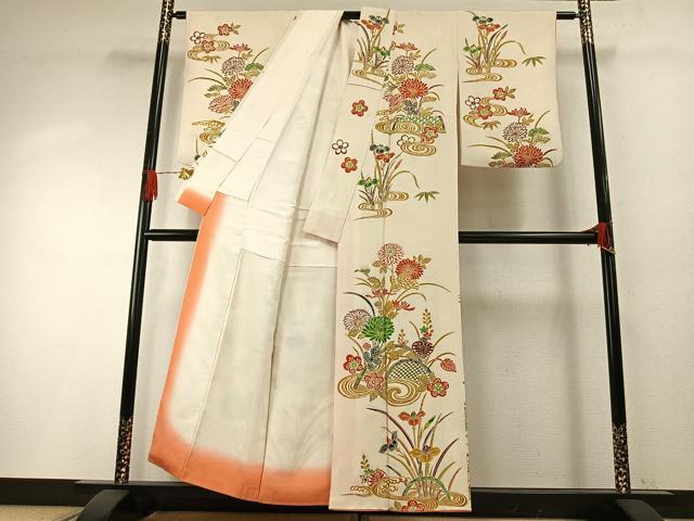 平和屋着物●訪問着 型染め 草花文 正絹 逸品 AABH4701fy