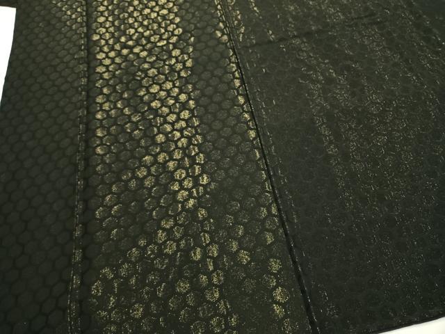 平和屋着物●男性 黒紋付 羽織セット 亀甲文 キングサイズ 正絹 逸品 AABH4703fy