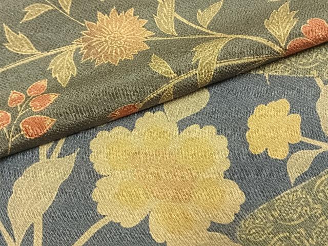 平和屋着物●訪問着 型染め 草花文 鬼しぼ縮緬 正絹 逸品 AABH4709fy