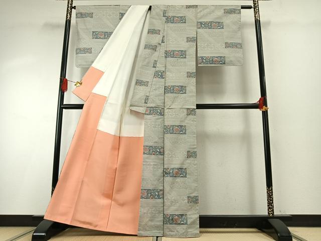 平和屋着物●本場大島紬 白大島 一元7マルキ 総絣 横段花文 正絹 逸品 AABH4711fy