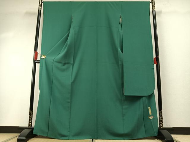 平和屋着物●松岡寿童 振袖 色無地 花緑青色 正絹 逸品 AABH4722fy