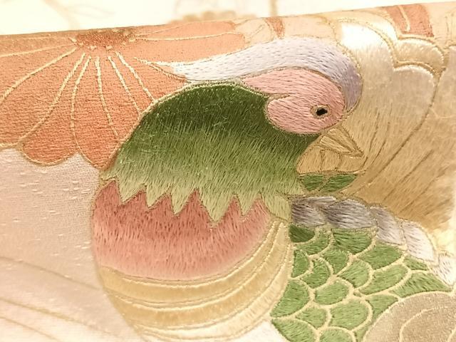 平和屋着物●訪問着 刺繍 花鳥文 暈し染め 金彩 正絹 逸品 AABH4735fy