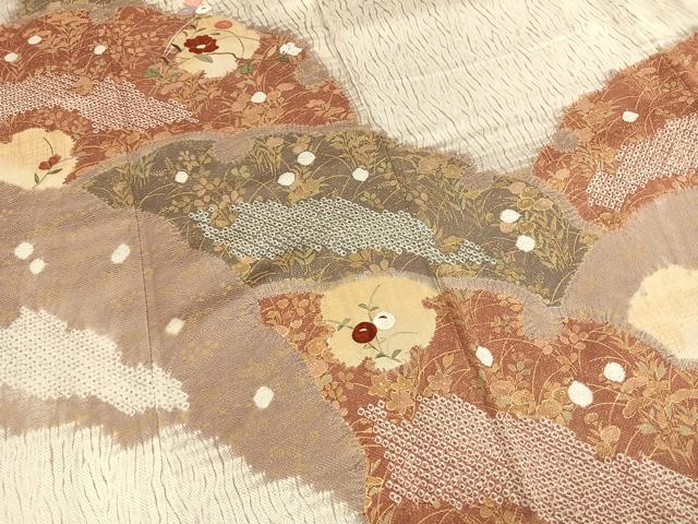 平和屋着物●訪問着 絞り 刺繍 草花文 金糸 金彩 正絹 逸品 AABH4736fy
