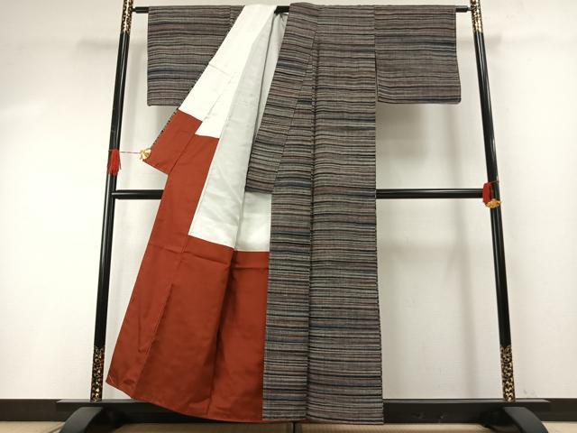 平和屋着物●上質な紬 横縞 正絹 逸品 未使用 AABH4737fy